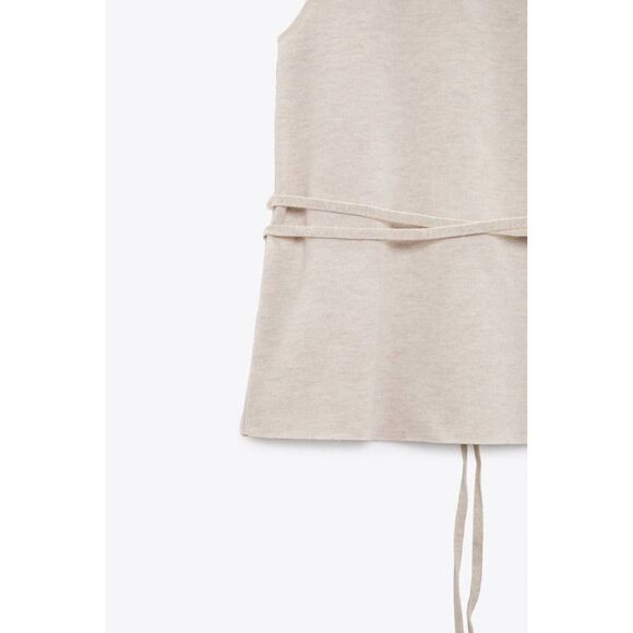 Gray Zara High-Neck Tie-Waist Sleeveless Soft Knit Top (NWT) - Picture 4 of 6